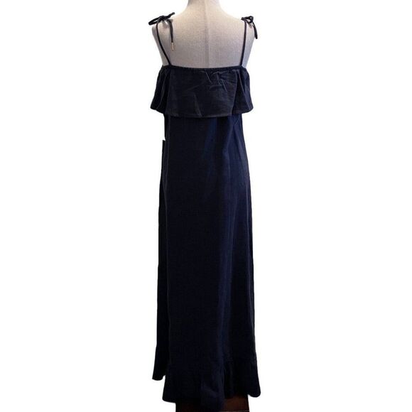 Lucca Couture Womens Maxi Dress Size S Navy Blue Iris Strap Ruffles Linen Blend - Picture 9 of 9